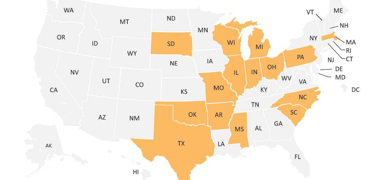Highlighted in orange are states that have recently passed or are considering legislation to provide residents better health care in 2017.