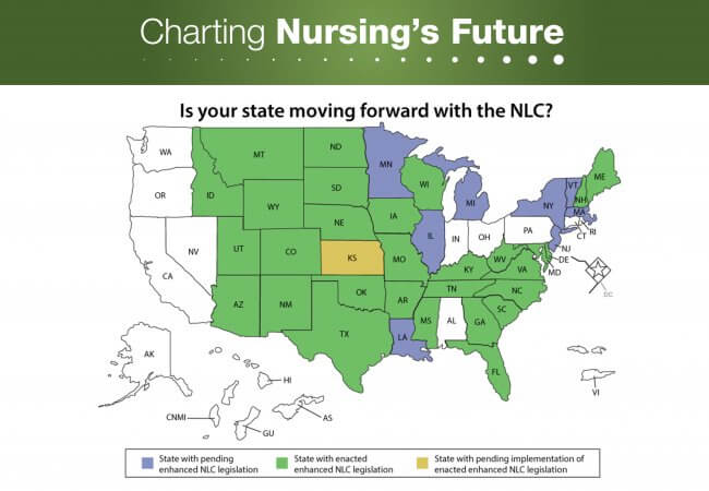 Many States One License The Enhanced Nurse Licensure Compact   ENLCmapMay2018 650x450 