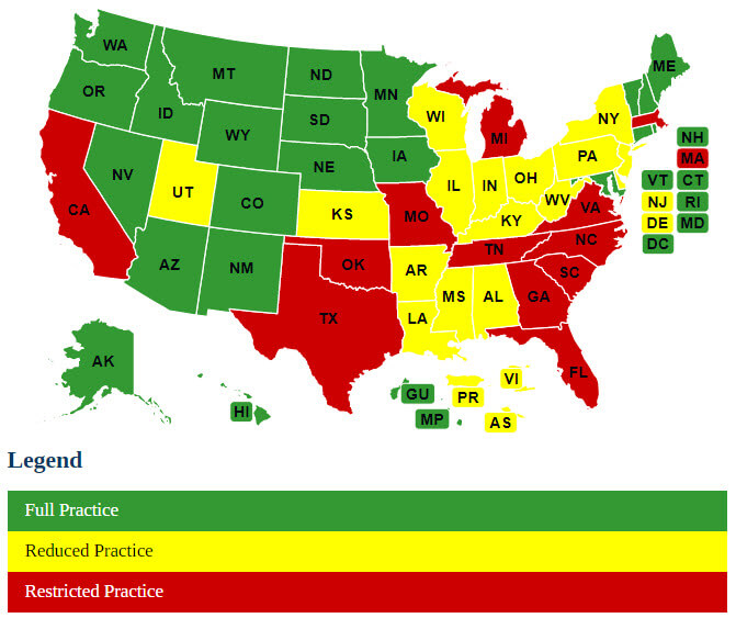 Map Of Nurse Practice Laws By State Campaign For Action