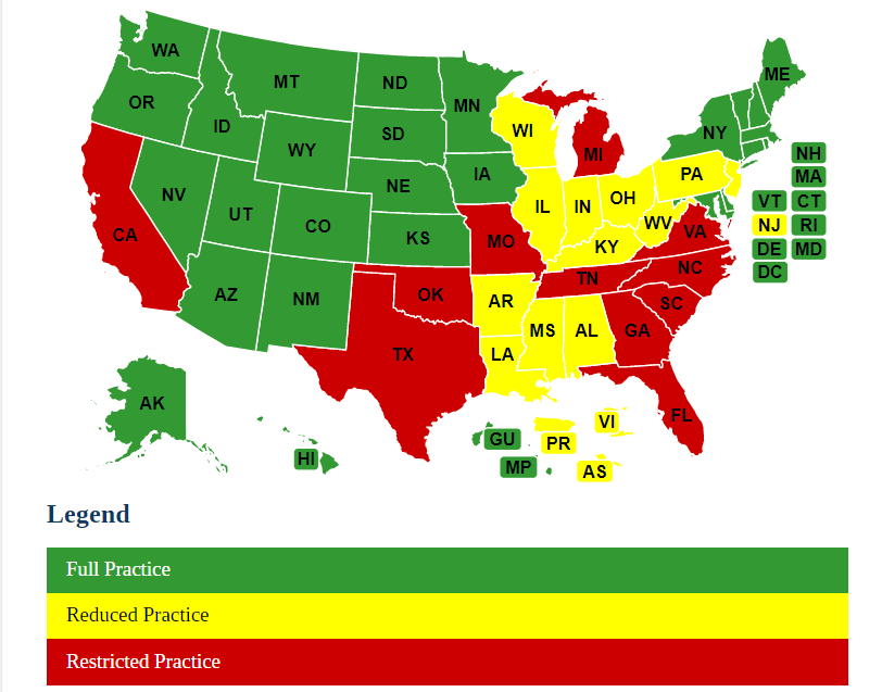 Map of Nurse Practice Laws by State Campaign for Action